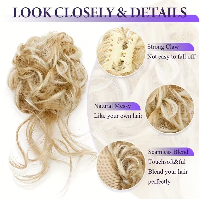💛 Fluffy Hair Bun Extension – ⚡ Clip-On Instant Volume & Elegance – Soft, Natural & Secure for Daily Wear, Weddings & Parties