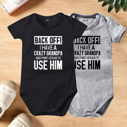 👶 Funny Baby Bodysuit – 👴 "Back Off! Crazy Grandpa" – ☁️ Soft Cotton, Breathable & Irritation-Free