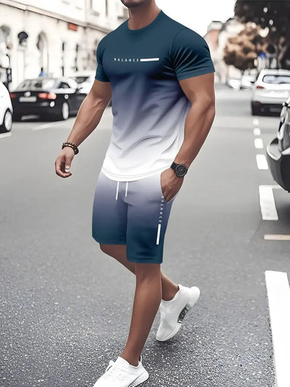 ? Father's Day Gift-⚡? Men's Gradient Tee & Shorts Set | Athletic Streetwear Outfit 2-Piece Set
