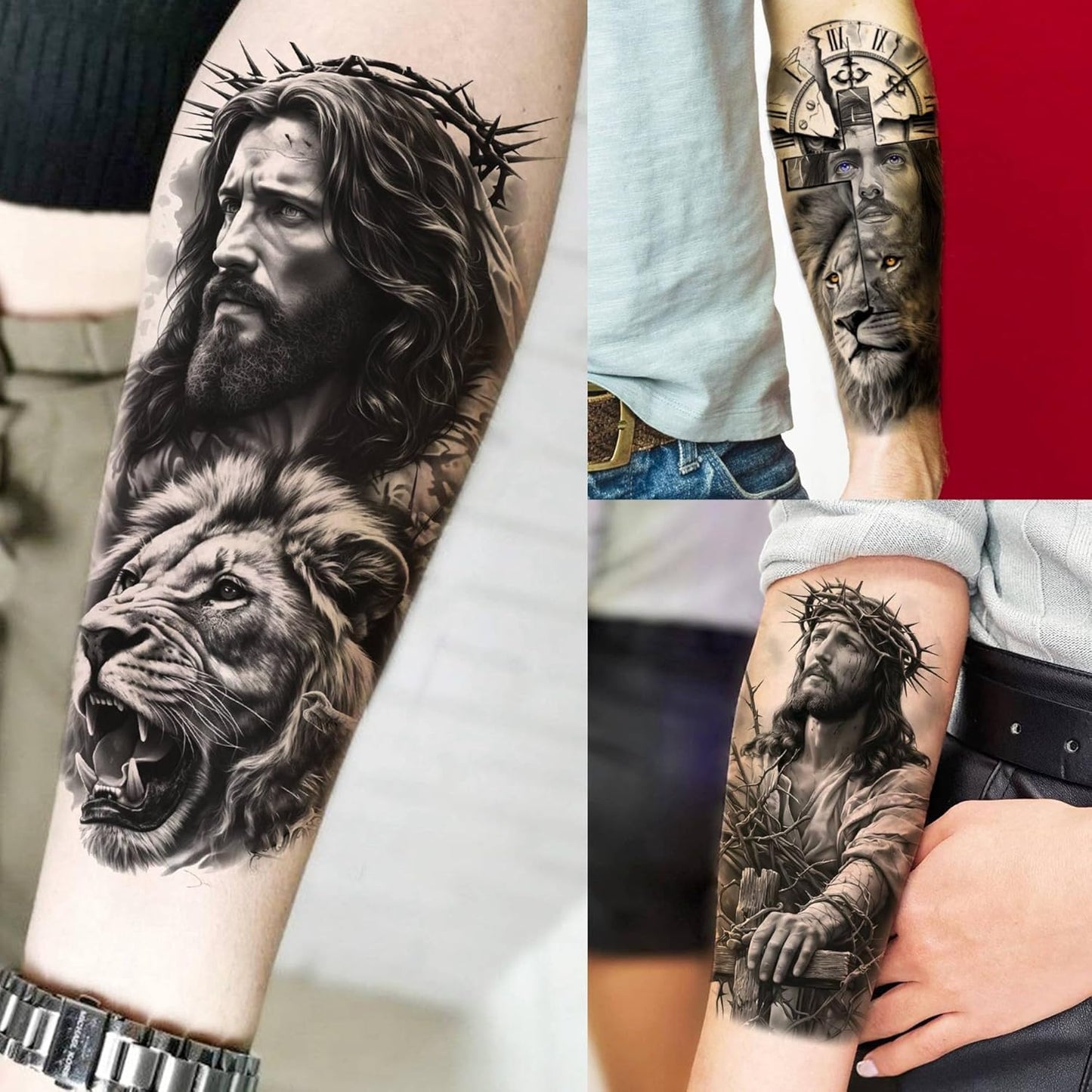 🔥 76 Pcs Tribal Temporary Tattoo Set - Wolf, Lion & Skull | Instant Forearm Sleeve | Zero Pain 🐺✨