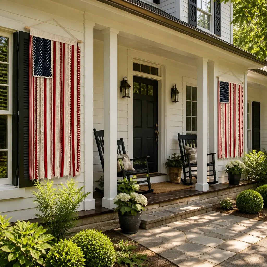 Handcrafted Lighted Rag American Flag Banner | 8 LED Modes | July 4th Patriotic Décor