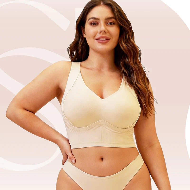 💗 Full Coverage Seamless Lifting Bra – W-Shaped Support, Wide Straps, Smooth Back, 7-Row Closure