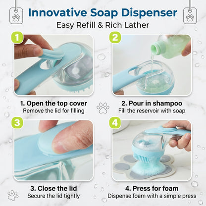 🔥Pet Bath Brush with Shampoo Dispenser for Dogs & Cats
