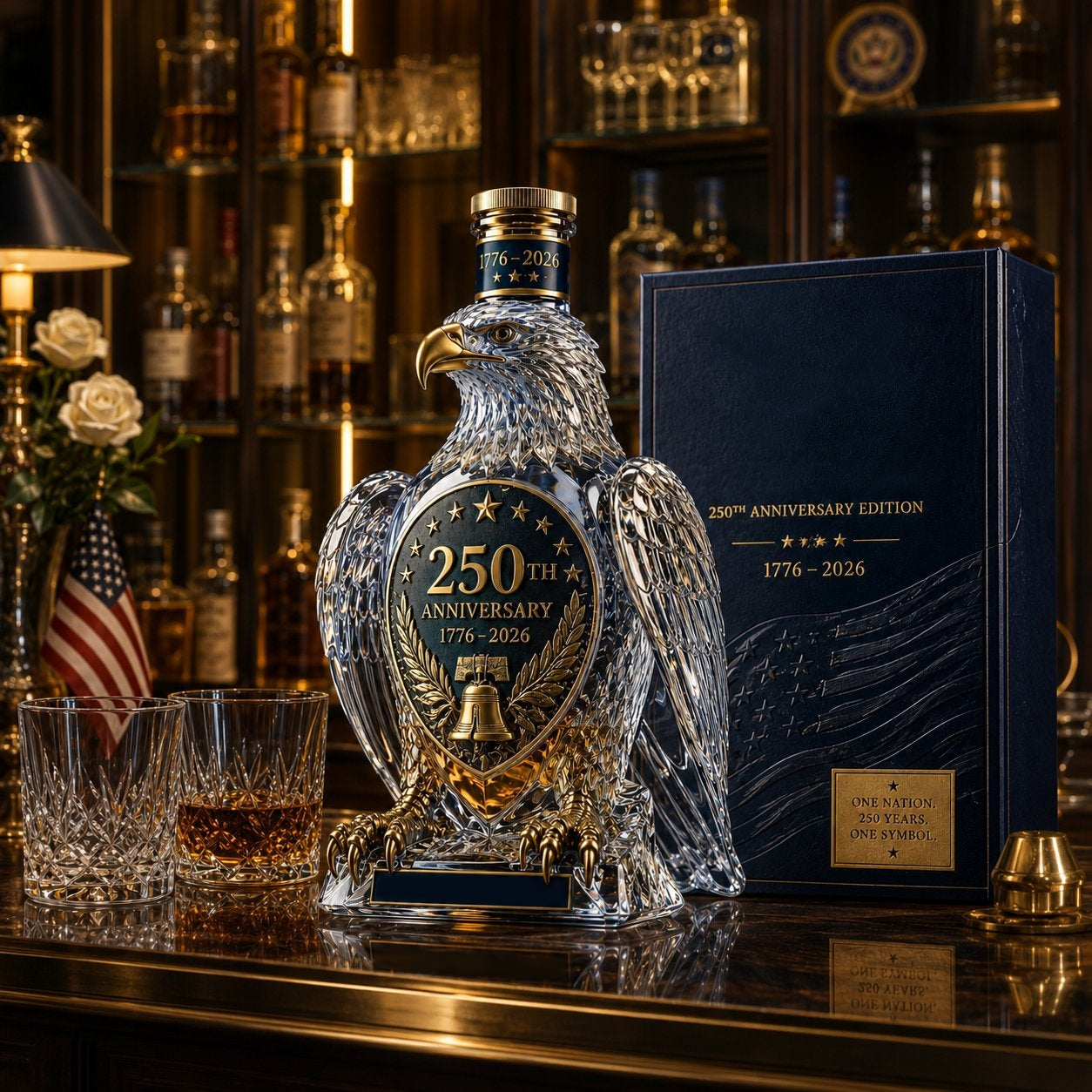 🦅 250th Anniversary Eagle Decanter – 🇺🇸 Sculpted Collectible Whiskey Bottle – Patriotic Home Bar Display & Gift for Veterans