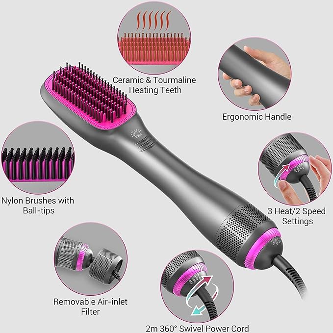 3-in-1 Hair Dryer and Comb, Straightening Comb