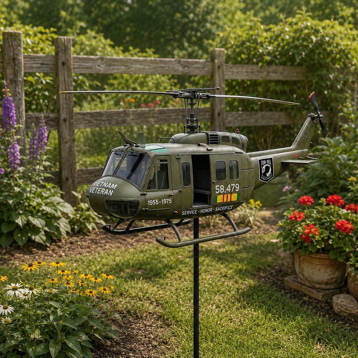 🇺🇸 Honoring Their Service – 🚁 UH-1 Huey Veteran Wind Spinner – Order Today for Memorial Garden 🎖️