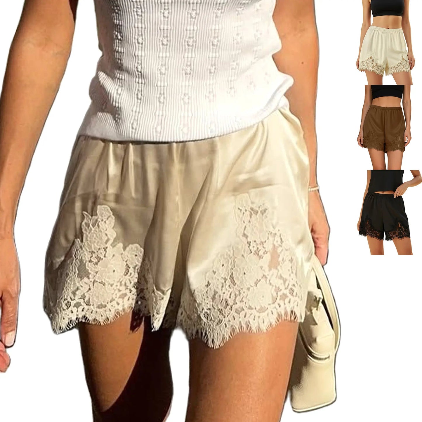 Women's Silky Lace-Trim Shorts – Soft, Comfortable & Stylish