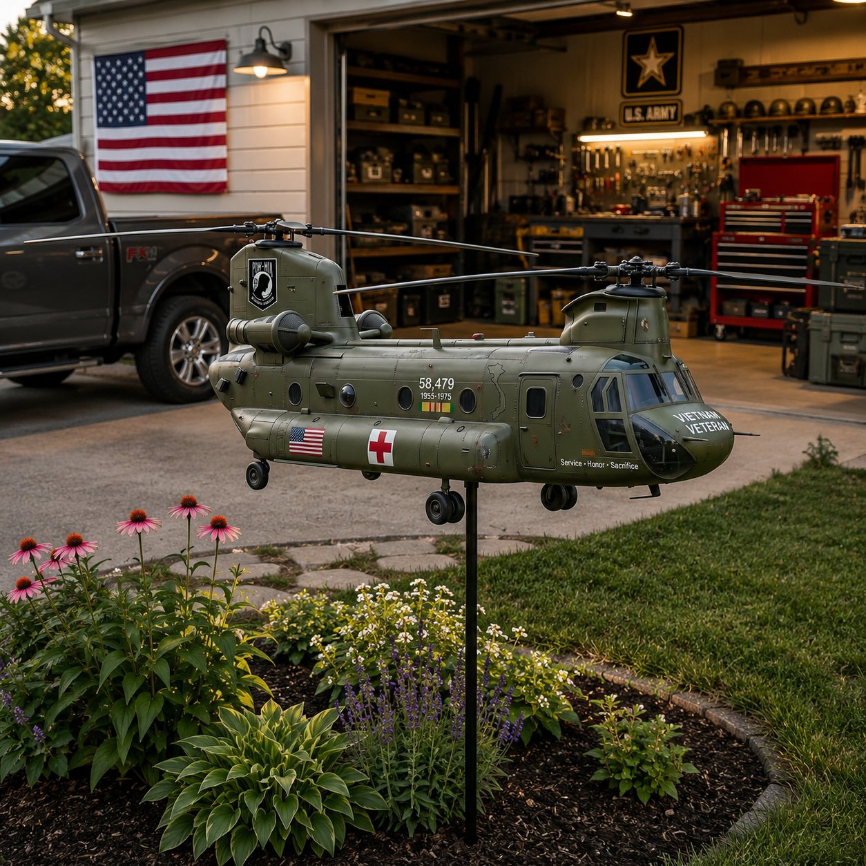 🇺🇸 Honoring Their Service – 🚁 UH-1 Huey Veteran Wind Spinner – Order Today for Memorial Garden 🎖️