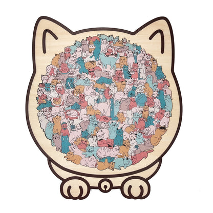 💥135-Piece Morandi-Colored Cat Shaped Wooden Jigsaw Puzzle