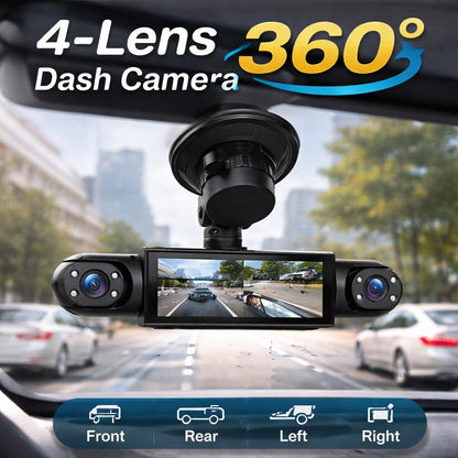 🚗 [Best Seller] 4-Way Dash Cam – 📹 360° Full Coverage, Front/Rear/Left/Right – Day & Night Recording