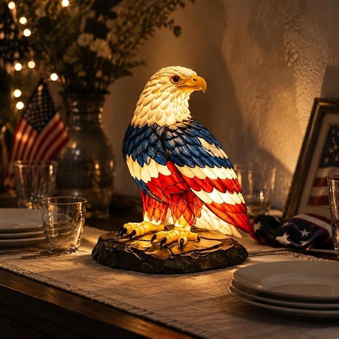 🇺🇸 250th Eagle Stained Glass Wall Lamp – 🦅 Patriotic LED Tribute Light – Resin Craft, Warm Glow, Perfect for Home, Office & Man Cave