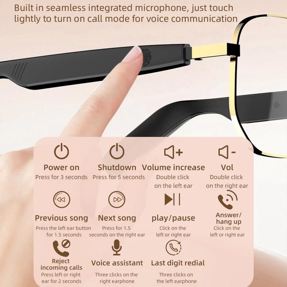😎 Smart Audio Sunglasses – 🎧 Open-Ear Bluetooth 5.4 with HiFi Stereo – UV & Blue Light Protection, 8H Battery, Touch Control