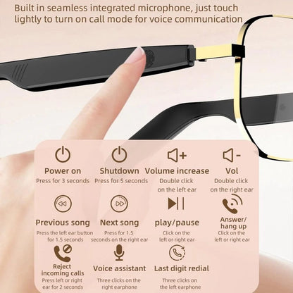 😎 Smart Audio Sunglasses – 🎧 Open-Ear Bluetooth 5.4 with HiFi Stereo – UV & Blue Light Protection, 8H Battery, Touch Control