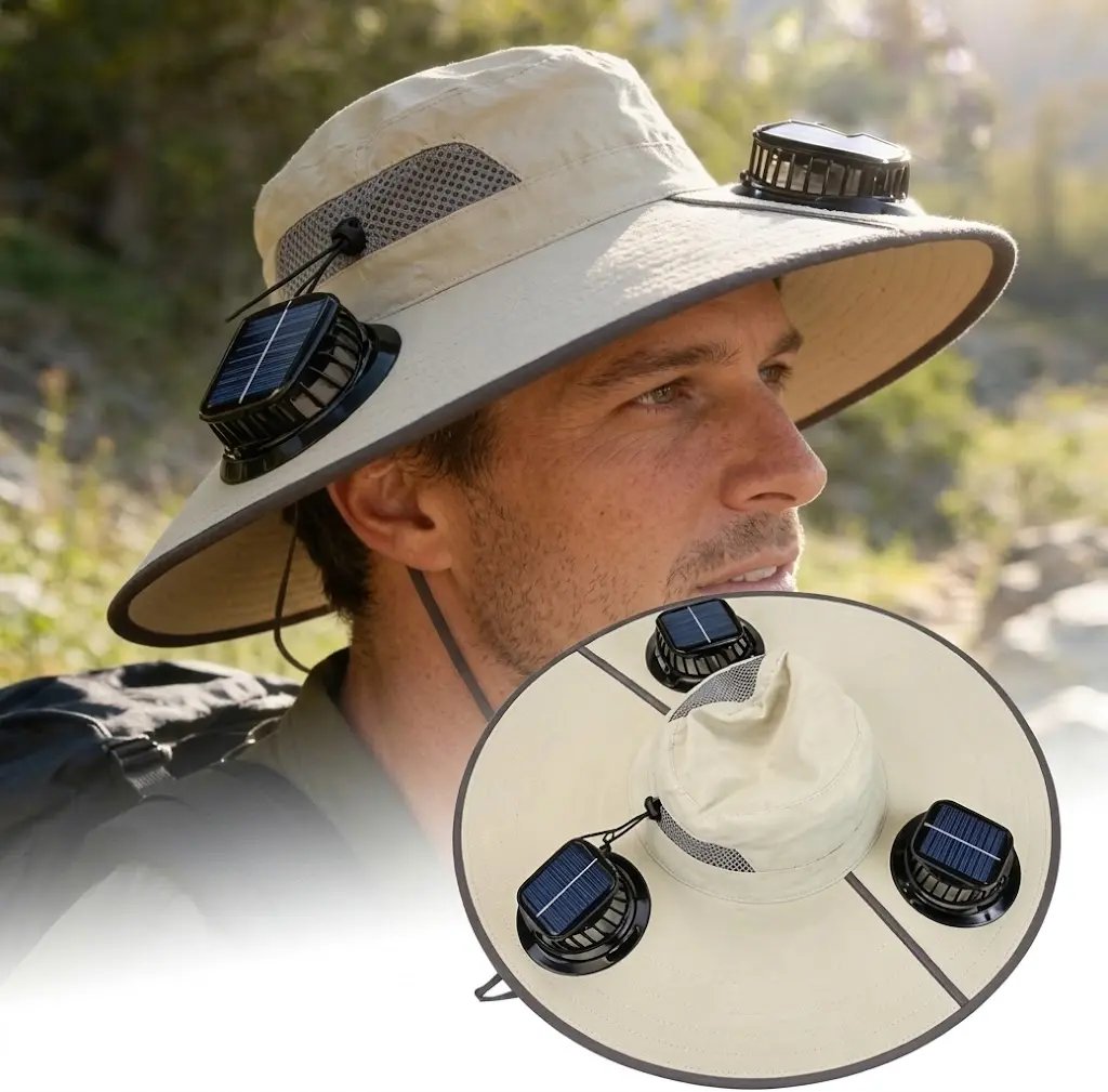 🧢 2026 Solar Cooling Hat – 🌬️ 3 Built-in Fans, UPF50+ Sun Protection – Solar + Battery Powered