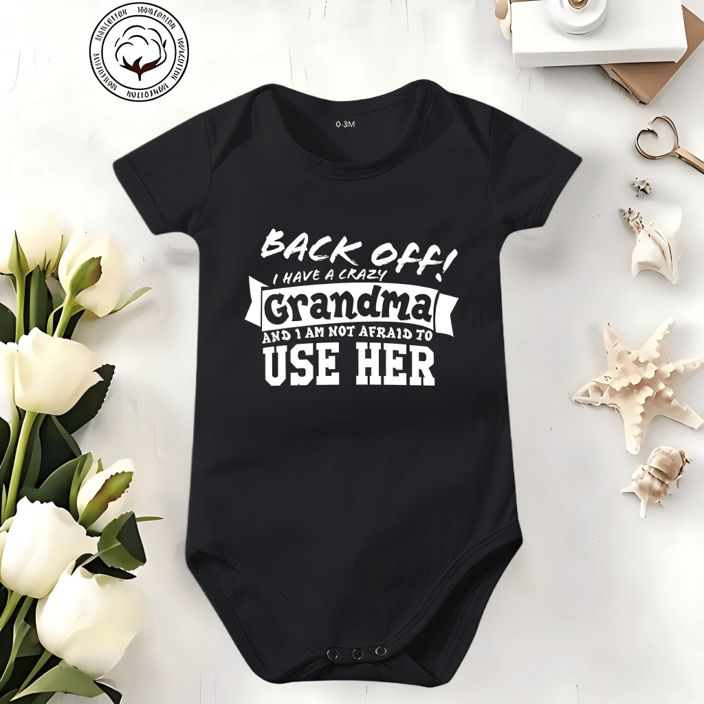 👶 Funny Baby Bodysuit – 👴 "Back Off! Crazy Grandpa" – ☁️ Soft Cotton, Breathable & Irritation-Free