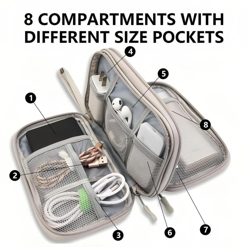 🔥43% OFF Today Only – Cable Organizer Bag, Double Layer Travel Pouch for Chargers, Cords & Tech Accessories