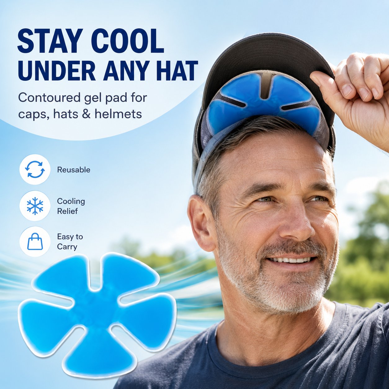 ❄️Last Day 50% OFF - Universal Contoured Cooling Gel Pad Insert For Hats And Helmets