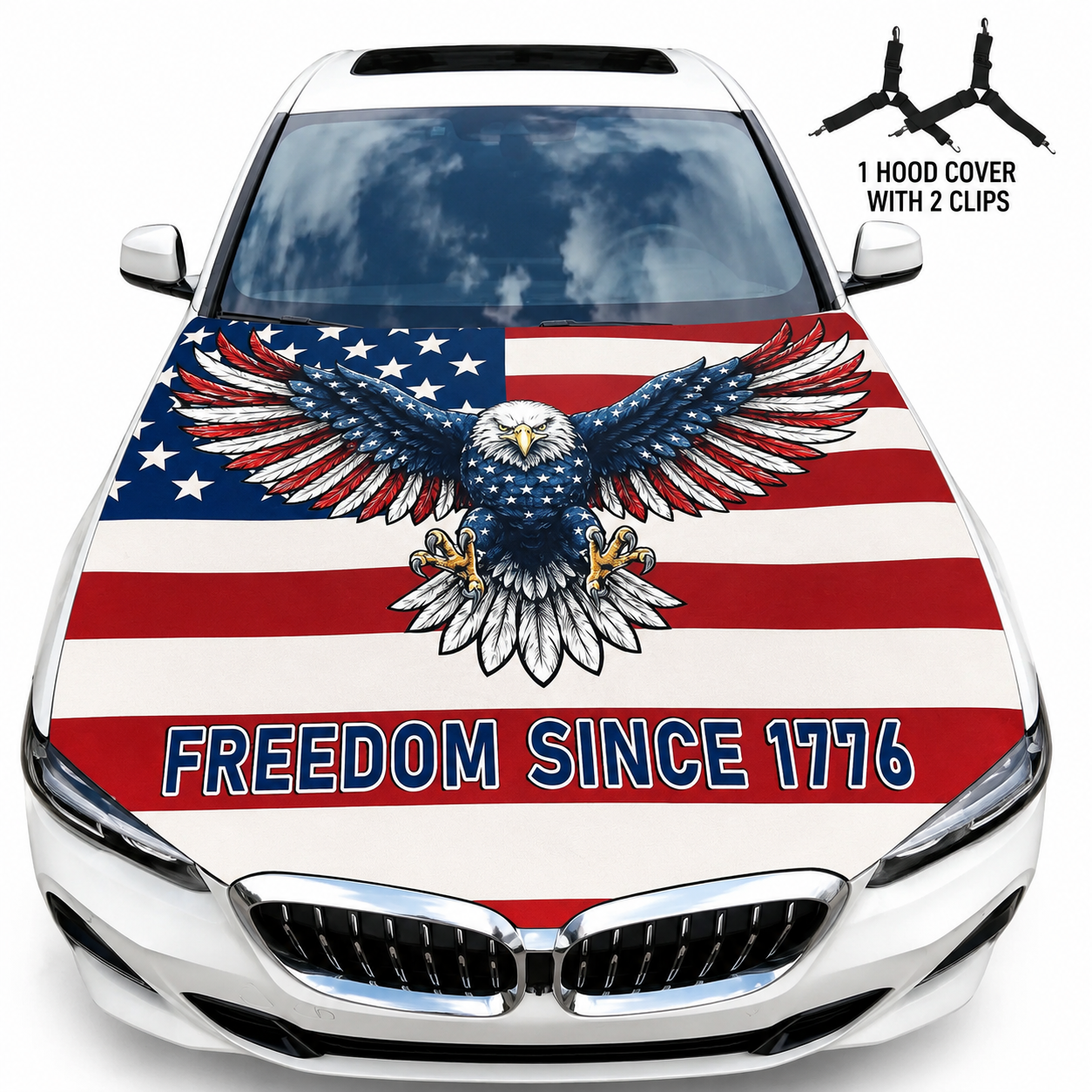 🔥LAST DAY 49% OFF🔥American Flag Car Hood Cover With Dual Triangle Clips