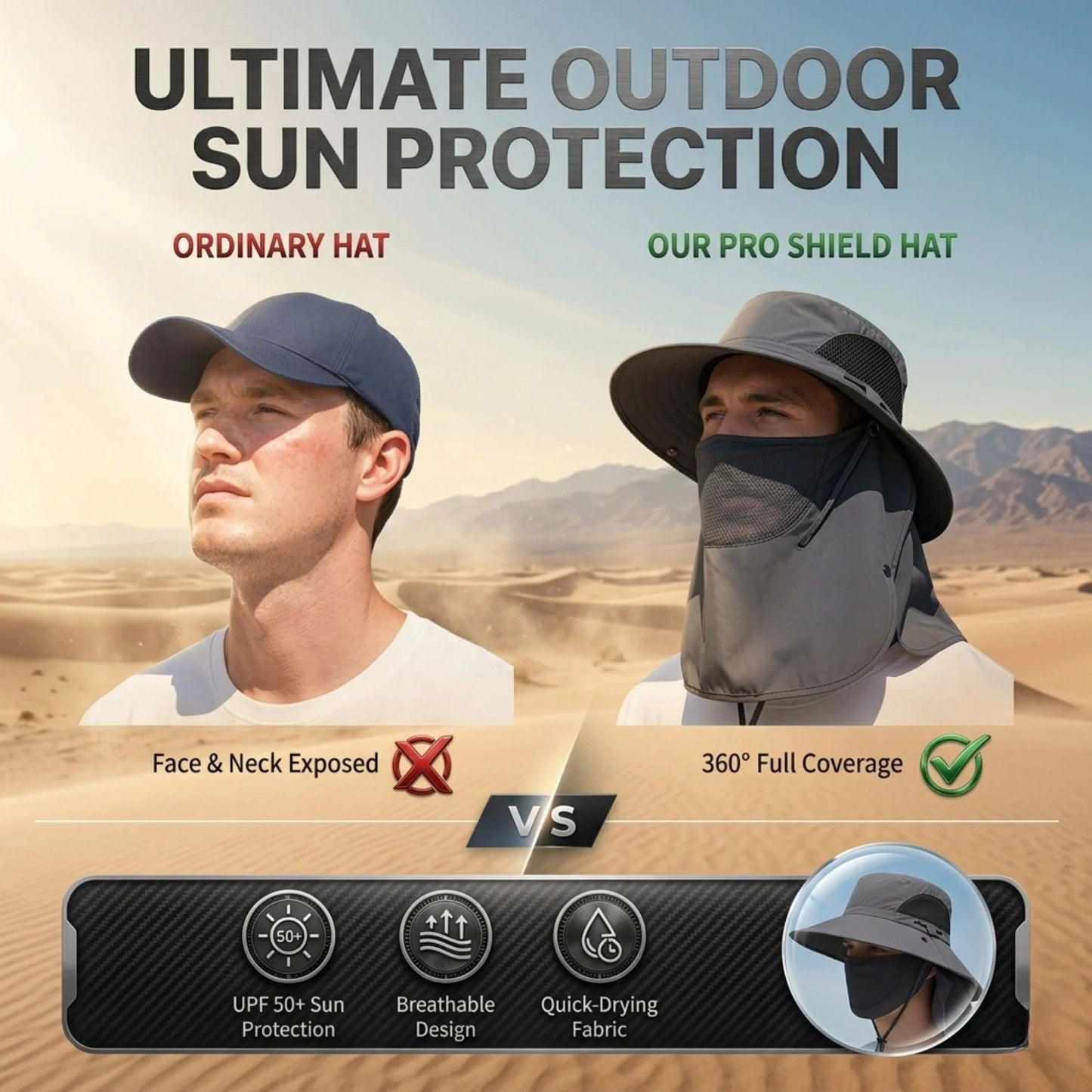 🔥 Closeout Sale – 🧢 Full Coverage Outdoor Sun Hat – Detachable Face Cover, Breathable Mesh, Lightweight for Fishing & Hiking