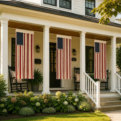 Handcrafted Lighted Rag American Flag Banner | 8 LED Modes | July 4th Patriotic Décor