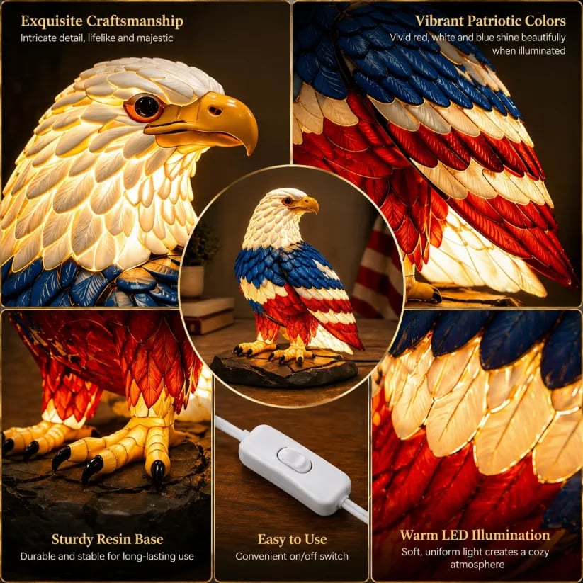 🇺🇸 250th Eagle Stained Glass Wall Lamp – 🦅 Patriotic LED Tribute Light – Resin Craft, Warm Glow, Perfect for Home, Office & Man Cave