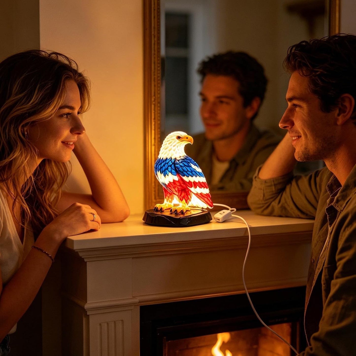 🇺🇸 250th Eagle Stained Glass Wall Lamp – 🦅 Patriotic LED Tribute Light – Resin Craft, Warm Glow, Perfect for Home, Office & Man Cave