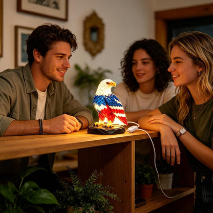 🇺🇸 250th Eagle Stained Glass Wall Lamp – 🦅 Patriotic LED Tribute Light – Resin Craft, Warm Glow, Perfect for Home, Office & Man Cave