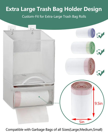 🛍️ 2-in-1 Extra Large Plastic Bag Holder – 🧺 Wall Mount Kitchen Organizer with Built-in Trash Bag Dispenser – Holds 60+ Bags, Oxford Cloth