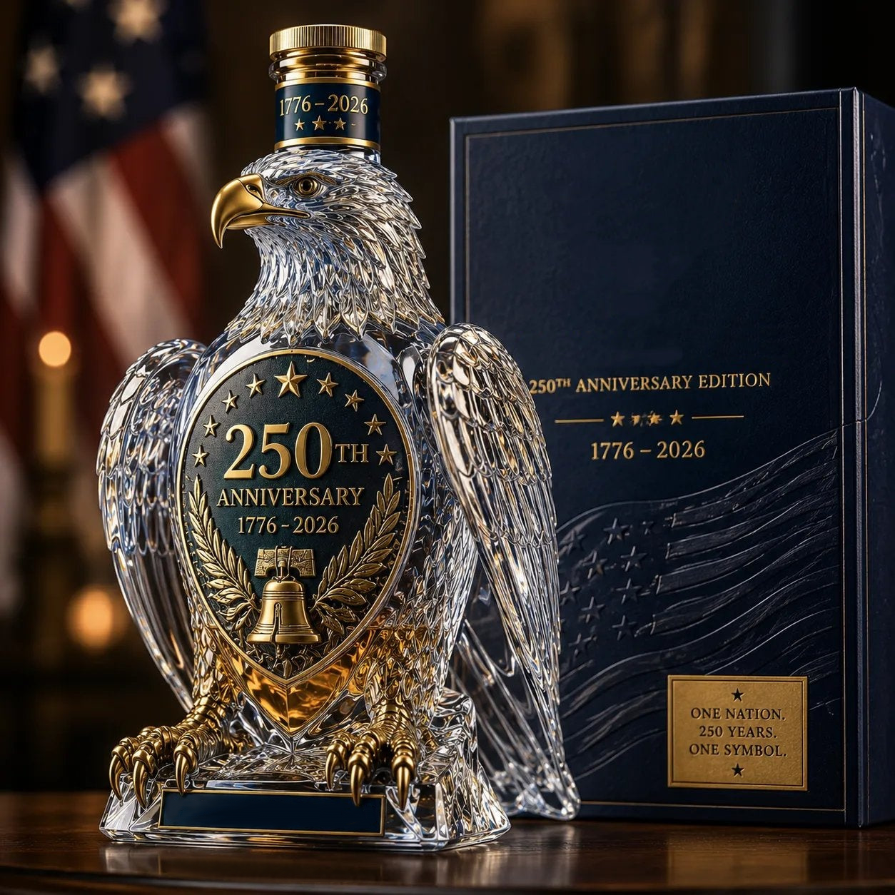 🦅 250th Anniversary Eagle Decanter – 🇺🇸 Sculpted Collectible Whiskey Bottle – Patriotic Home Bar Display & Gift for Veterans
