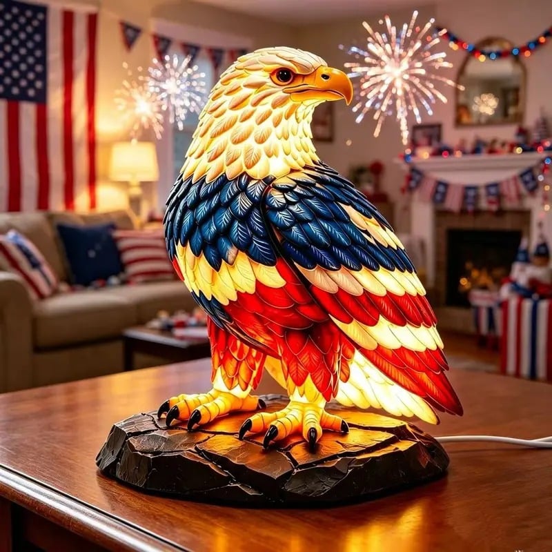 🇺🇸 250th Eagle Stained Glass Wall Lamp – 🦅 Patriotic LED Tribute Light – Resin Craft, Warm Glow, Perfect for Home, Office & Man Cave