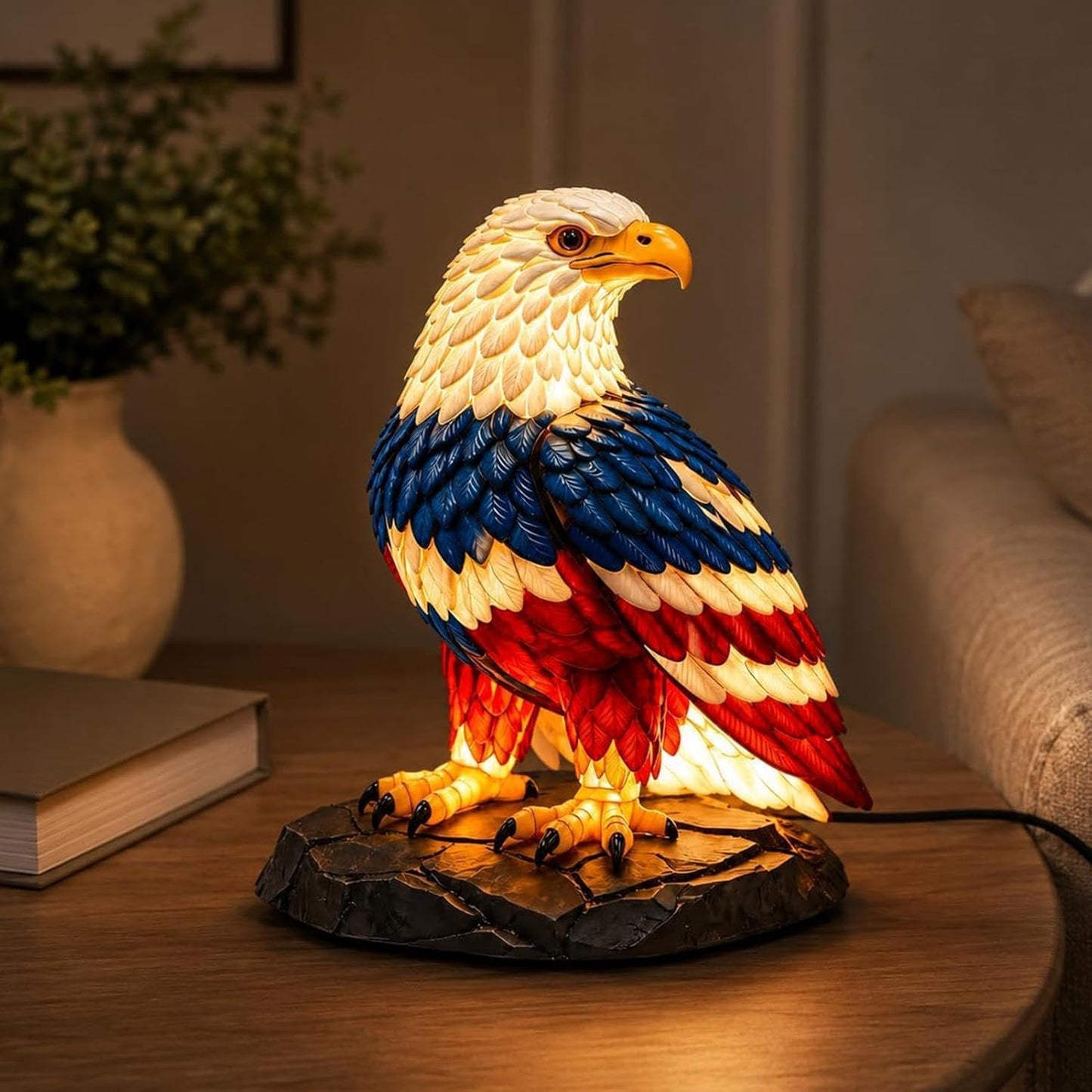 🇺🇸 250th Eagle Stained Glass Wall Lamp – 🦅 Patriotic LED Tribute Light – Resin Craft, Warm Glow, Perfect for Home, Office & Man Cave