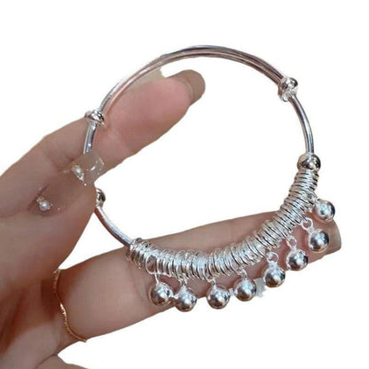 🔔 Adjustable Silver Bell Bangle – Lightweight Charm Bracelet for Everyday Shine