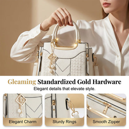 ⏰Women's V-Stitched Satchel – Gold Hardware, Multi-Compartment, Top-Handle 🌸