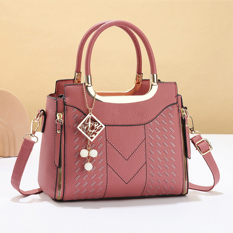 ⏰Women's V-Stitched Satchel – Gold Hardware, Multi-Compartment, Top-Handle 🌸